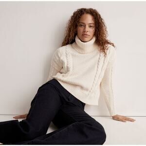 Madewell Women's Cable Knit Turtleneck Sweater Antique Cream Size XS